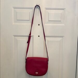 Anne Klein Red Leather Crossbody Bag with Adjustable Strap and polka dots inside
